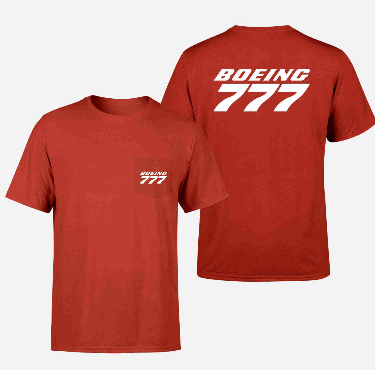 Boeing 777 & Text Designed Pocket T-Shirts