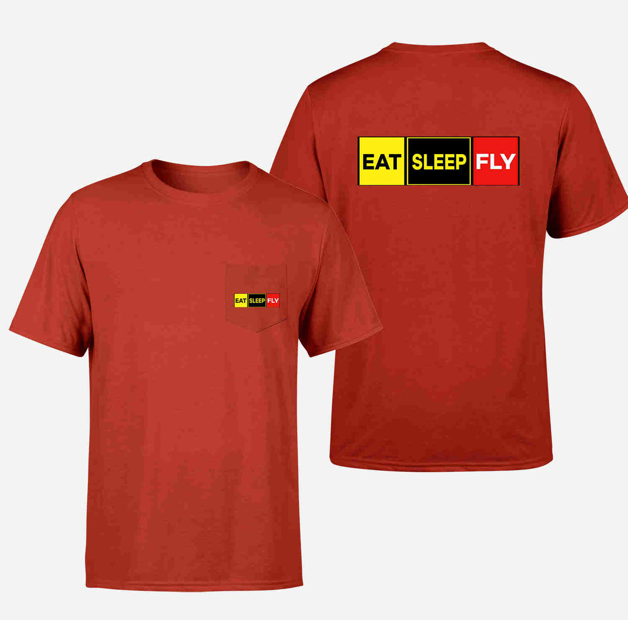 Eat Sleep Fly (Colourful) Designed Pocket T-Shirts