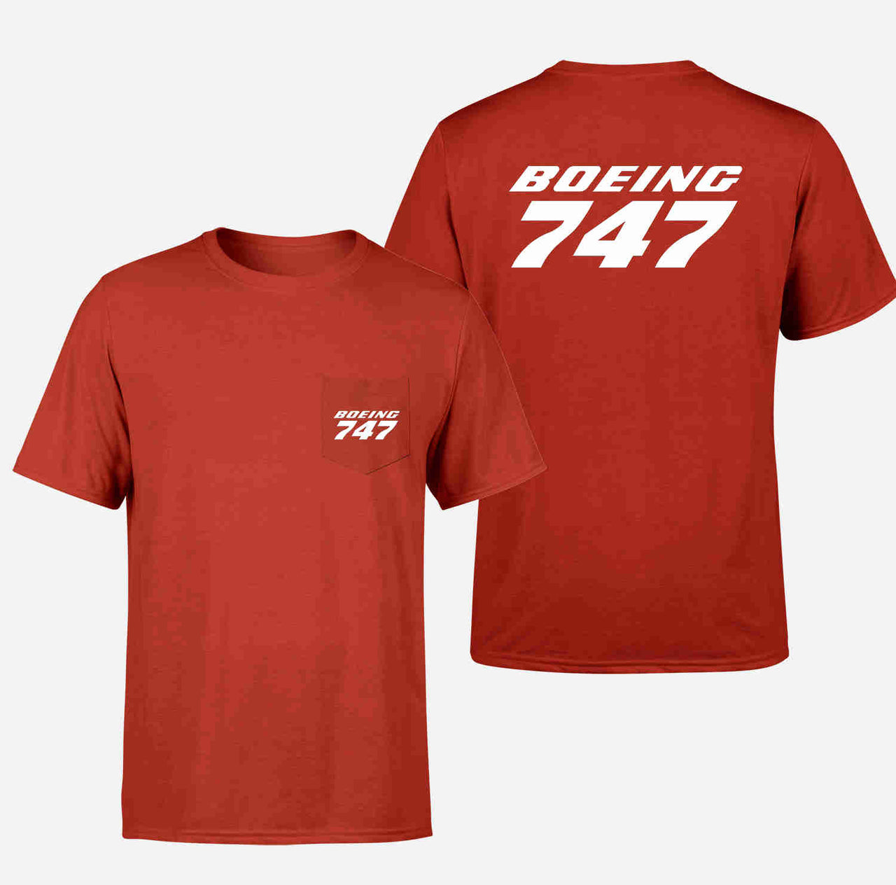 Boeing 747 & Text Designed Pocket T-Shirts