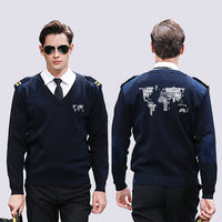 Thumbnail for World Map (Text) Designed Wool Pilot Sweaters