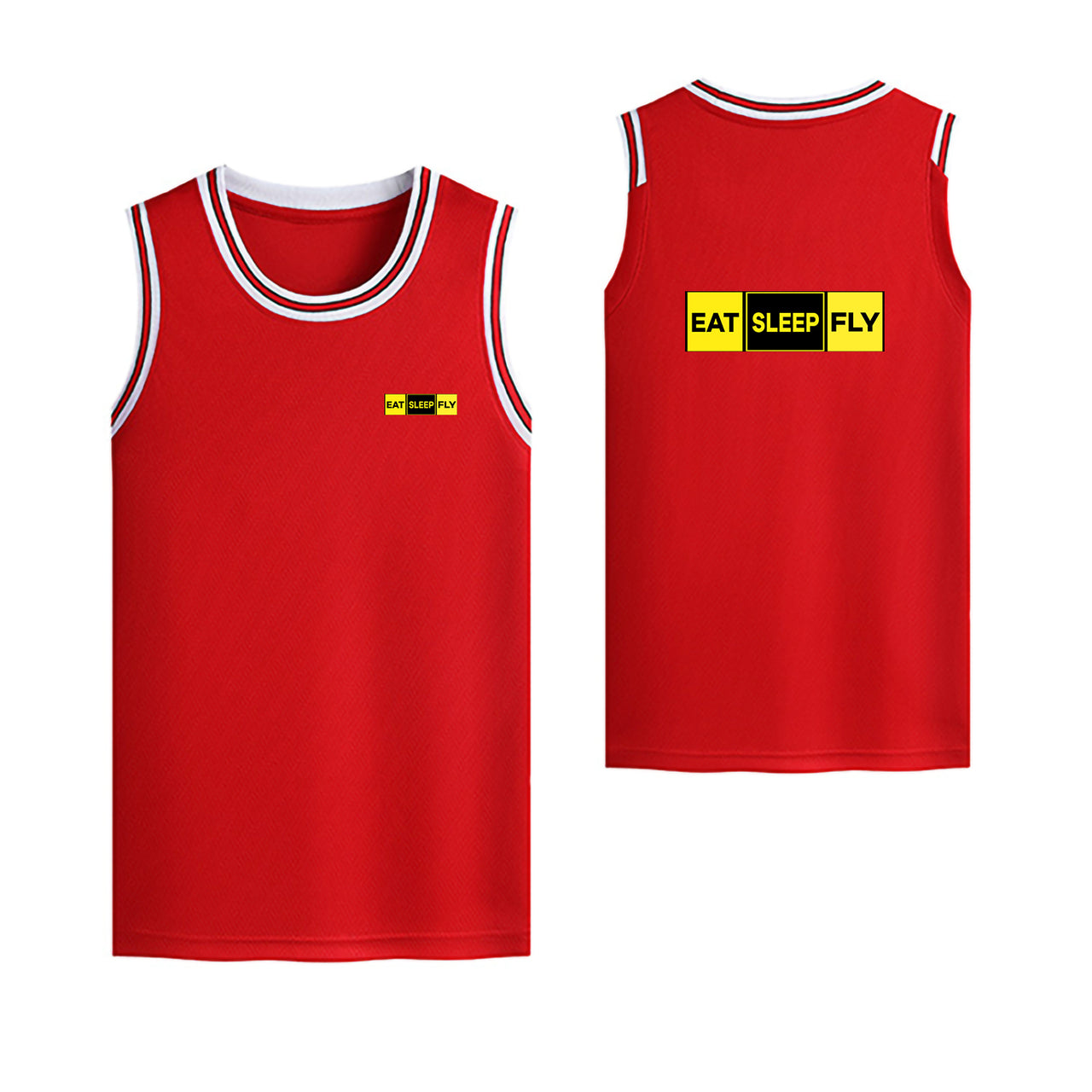 Eat Sleep Fly (Colourful) Designed Basketball Style Sports Tank Tops