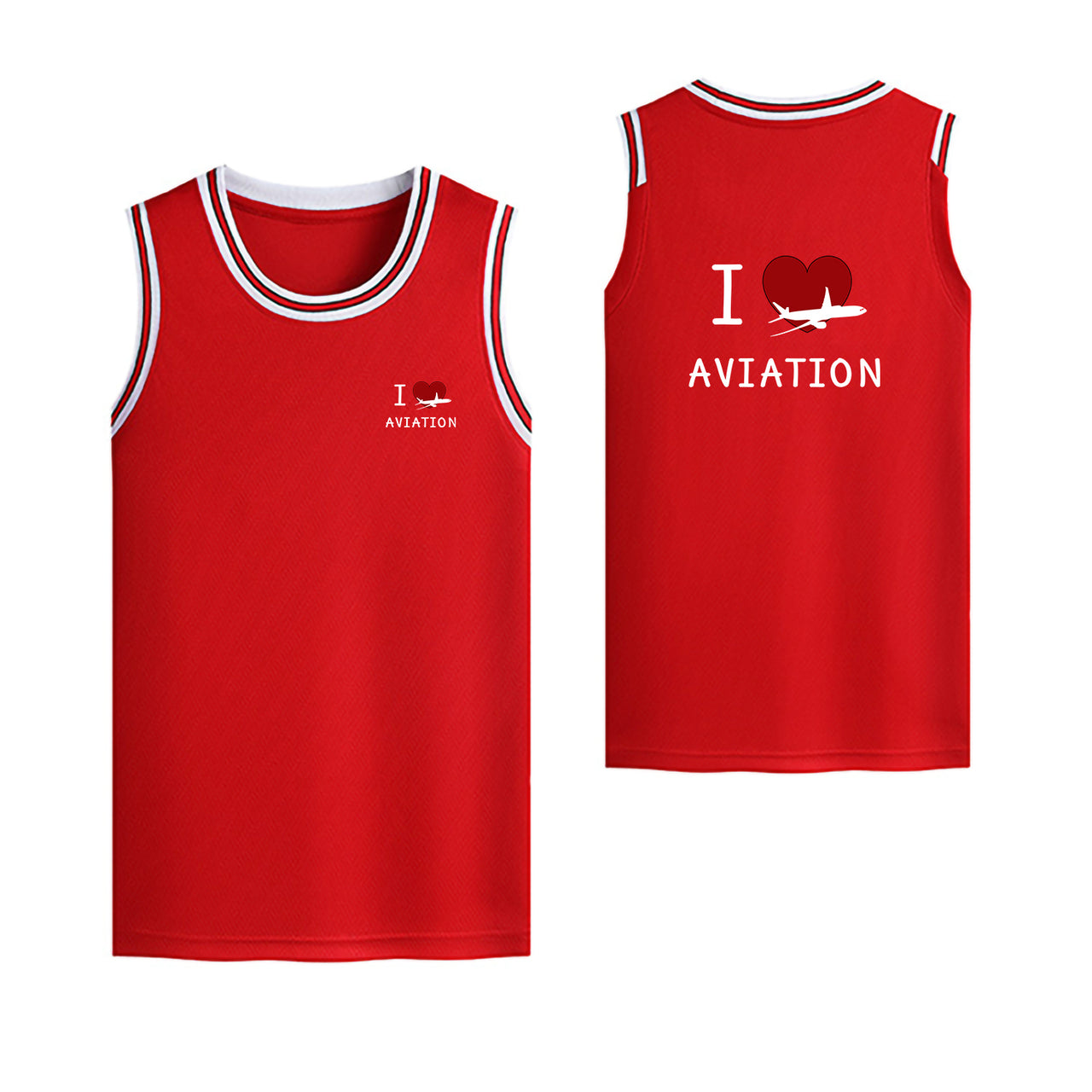 I Love Aviation Designed Basketball Style Sports Tank Tops