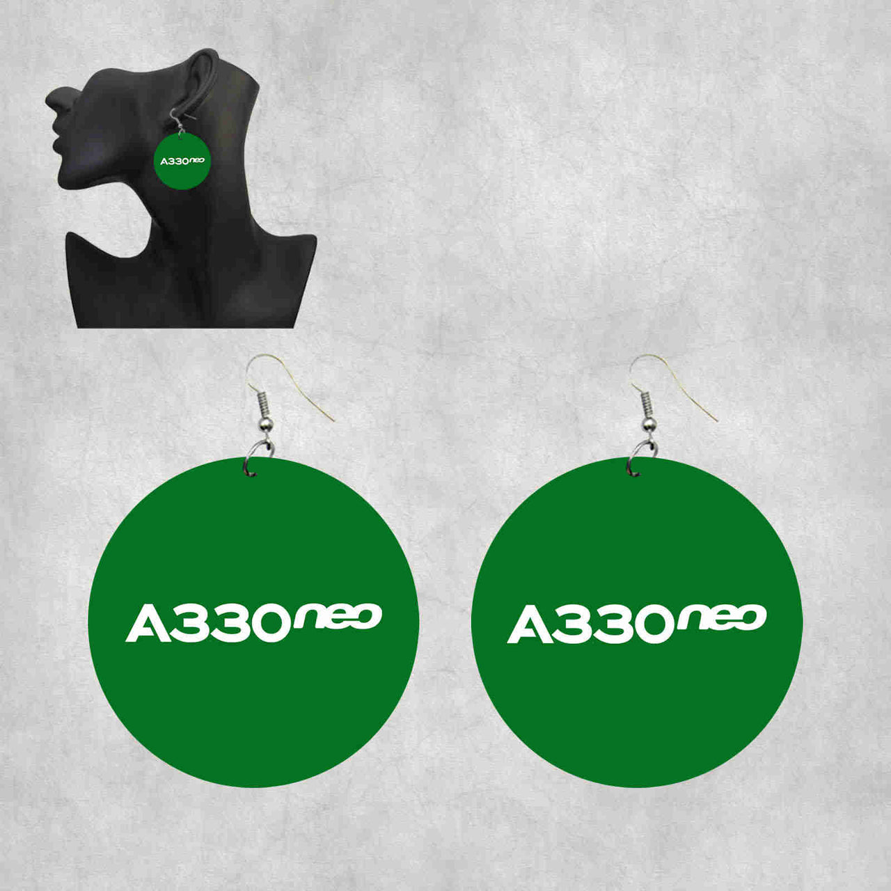 A330neo & Text Designed Wooden Drop Earrings