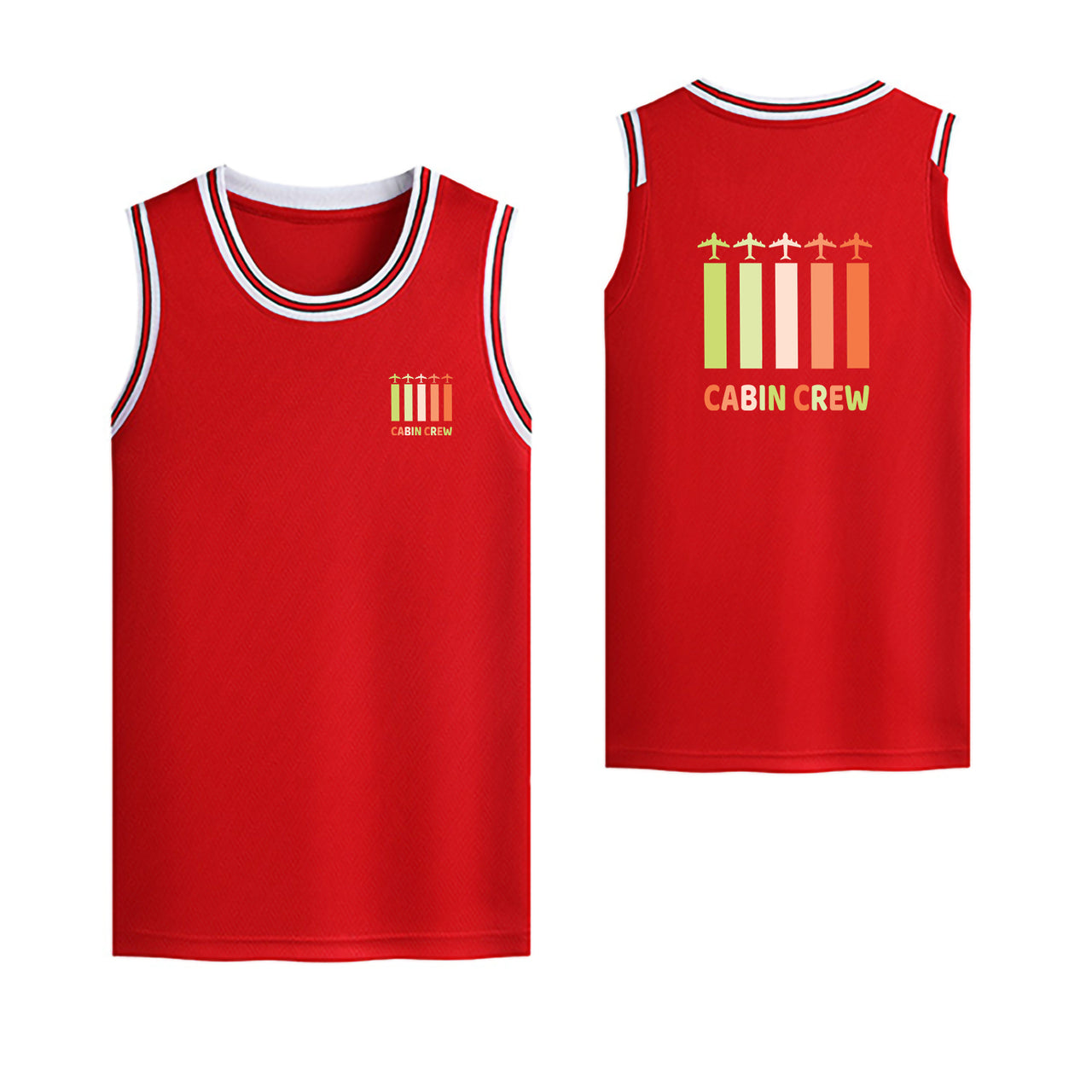 Colourful Cabin Crew Designed Basketball Style Sports Tank Tops