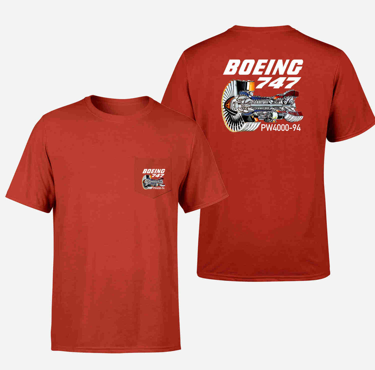 Boeing 747 & PW4000-94 Engine Designed Pocket T-Shirts