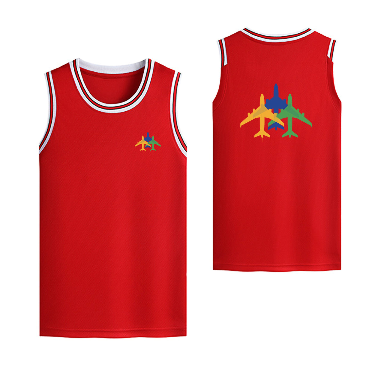 Colourful 3 Airplanes Designed Basketball Style Sports Tank Tops