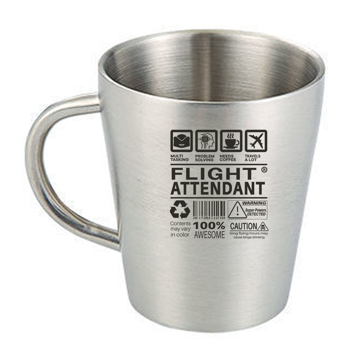 Flight Attendant Label Designed Stainless Steel Coffee Mugs