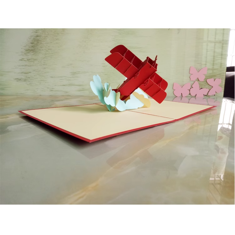 Red Large Aircraft pilot Paper Cuttings 3D greeting card