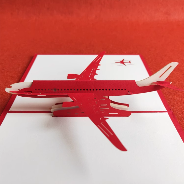 Airplane Red Paper Cuttings 3D greeting card