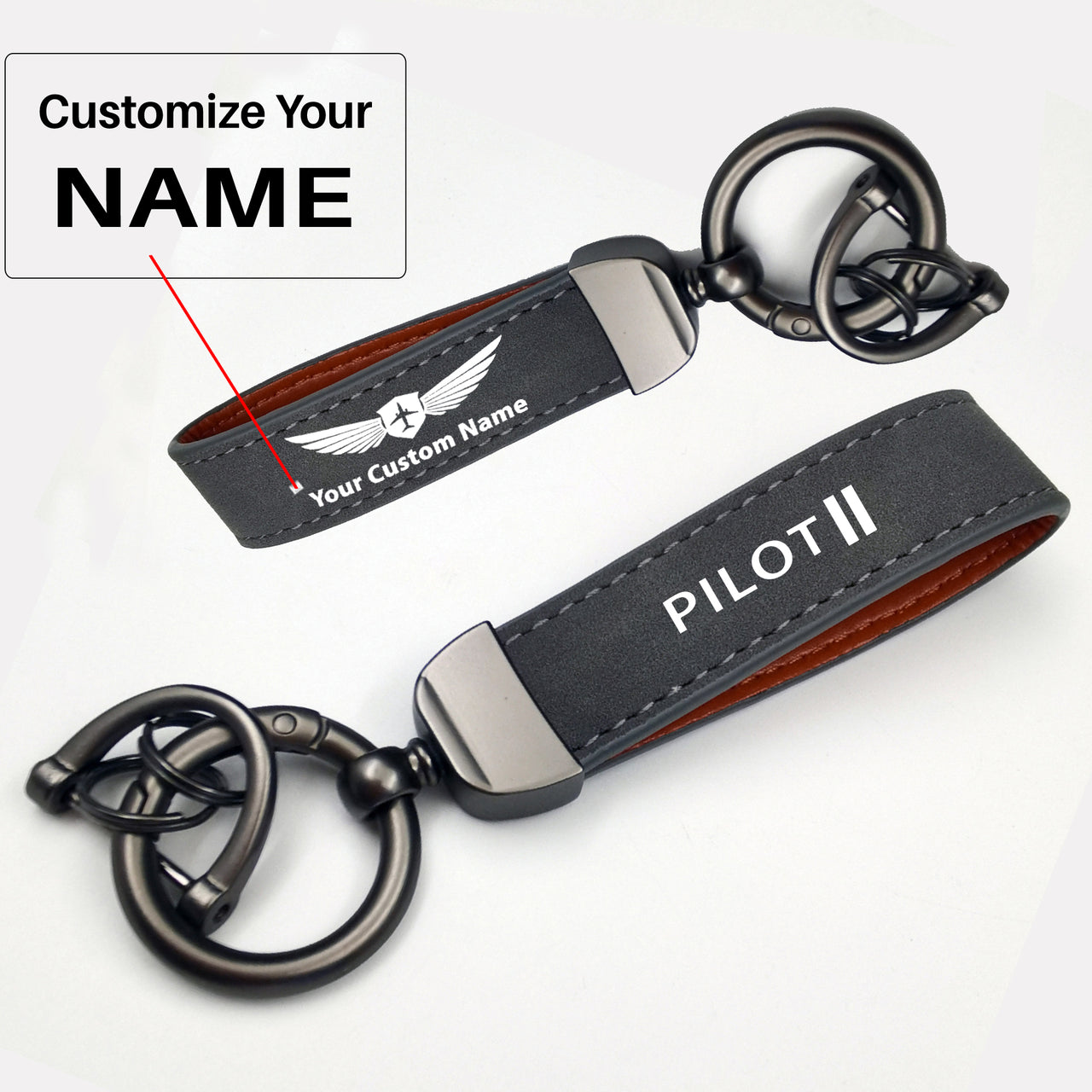 Pilot & Stripes (2 Lines) Design Horseshoe Buckle Key Chains