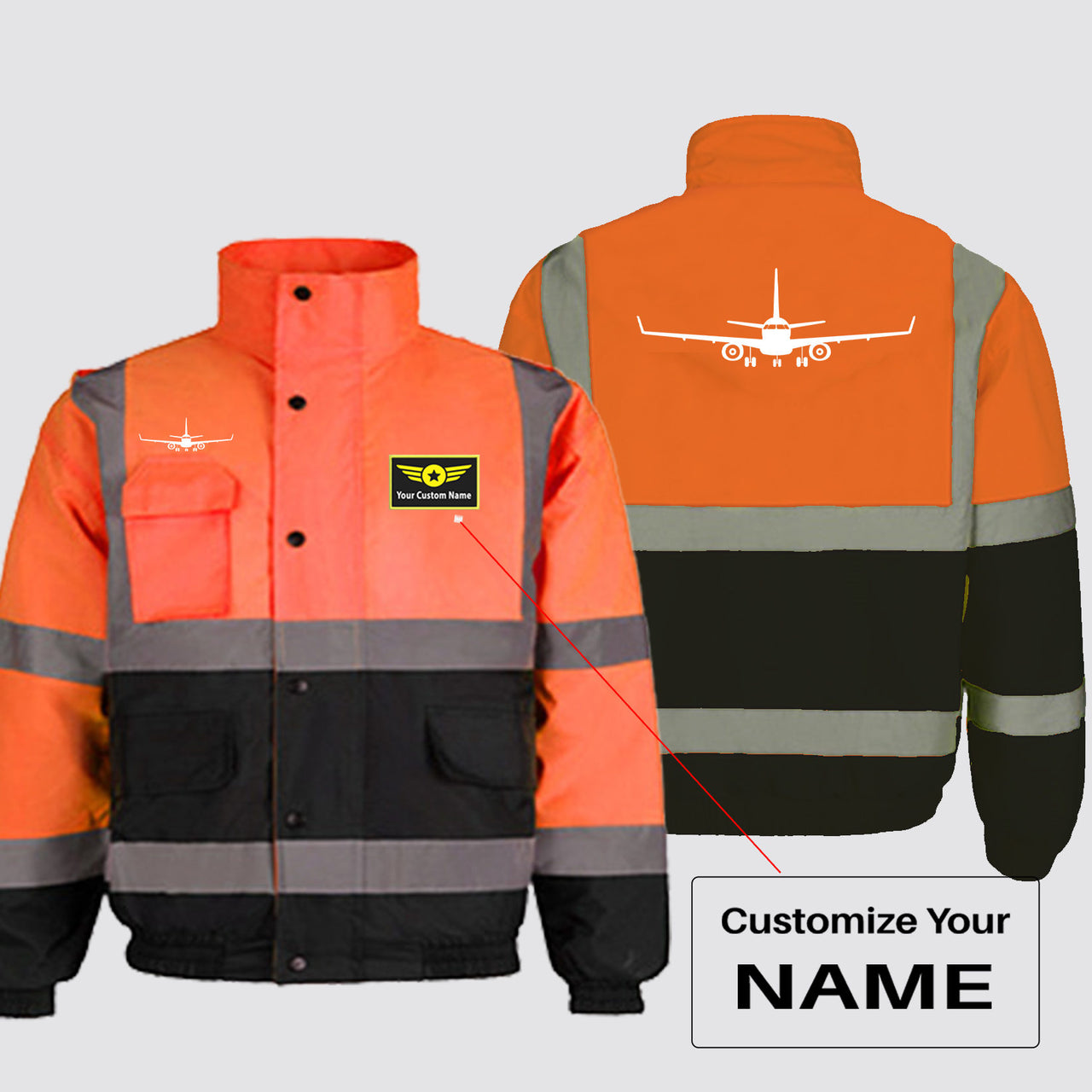 Embraer E-190 Silhouette Plane Designed Reflective Winter Jackets