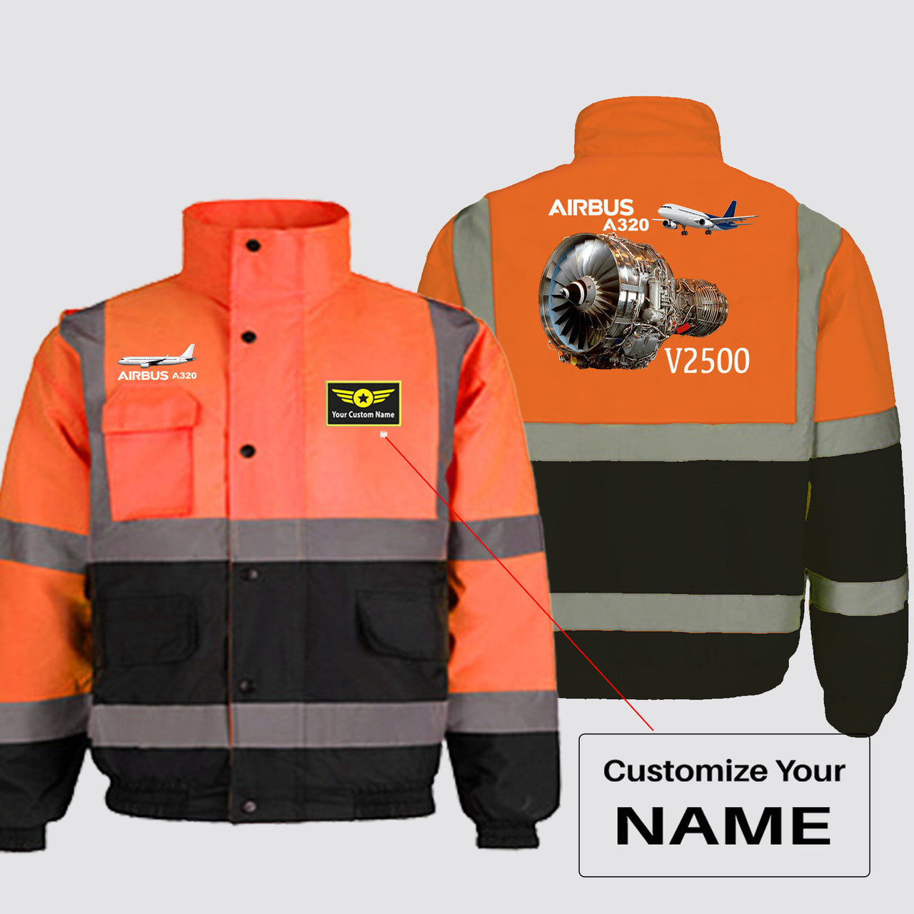 Airbus A320 & V2500 Engine Designed Reflective Winter Jackets