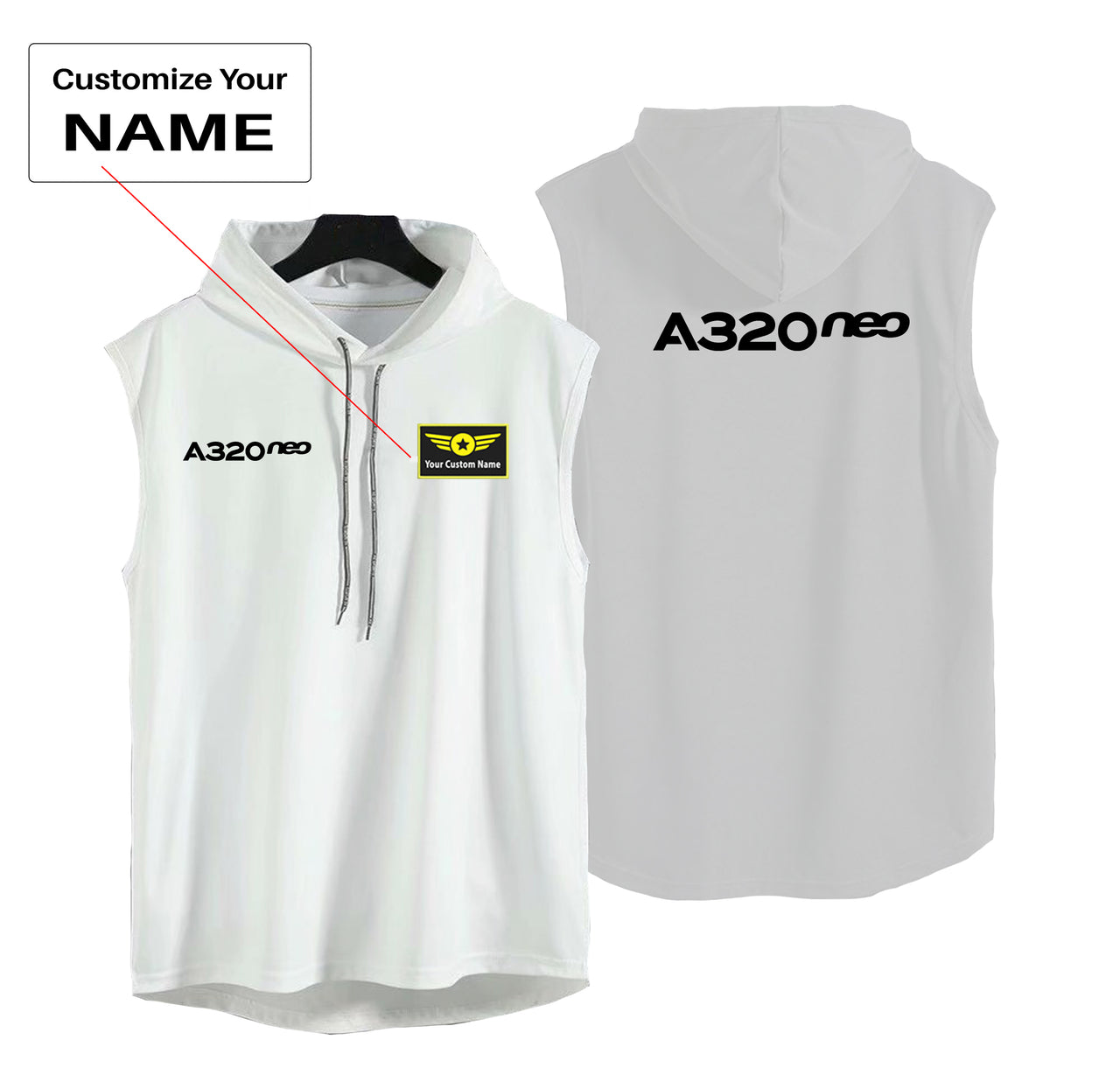 A320neo & Text Designed Hooded Tank Tops