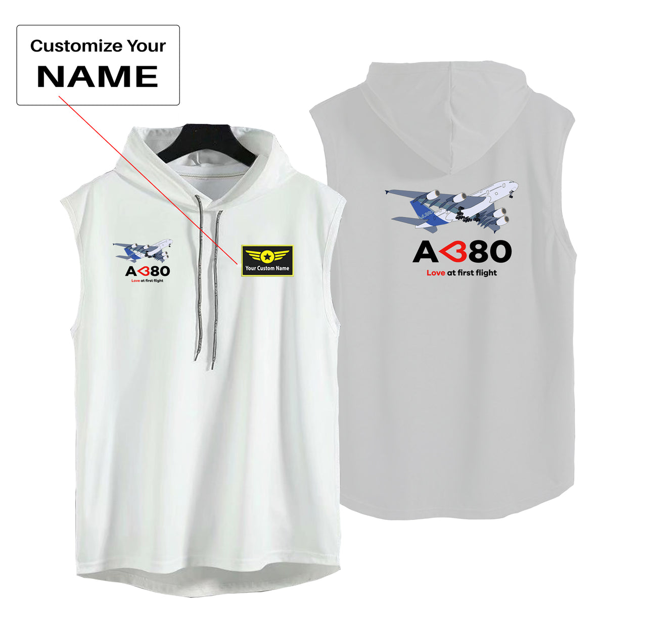 Airbus A380 Love at first flight Designed Hooded Tank Tops