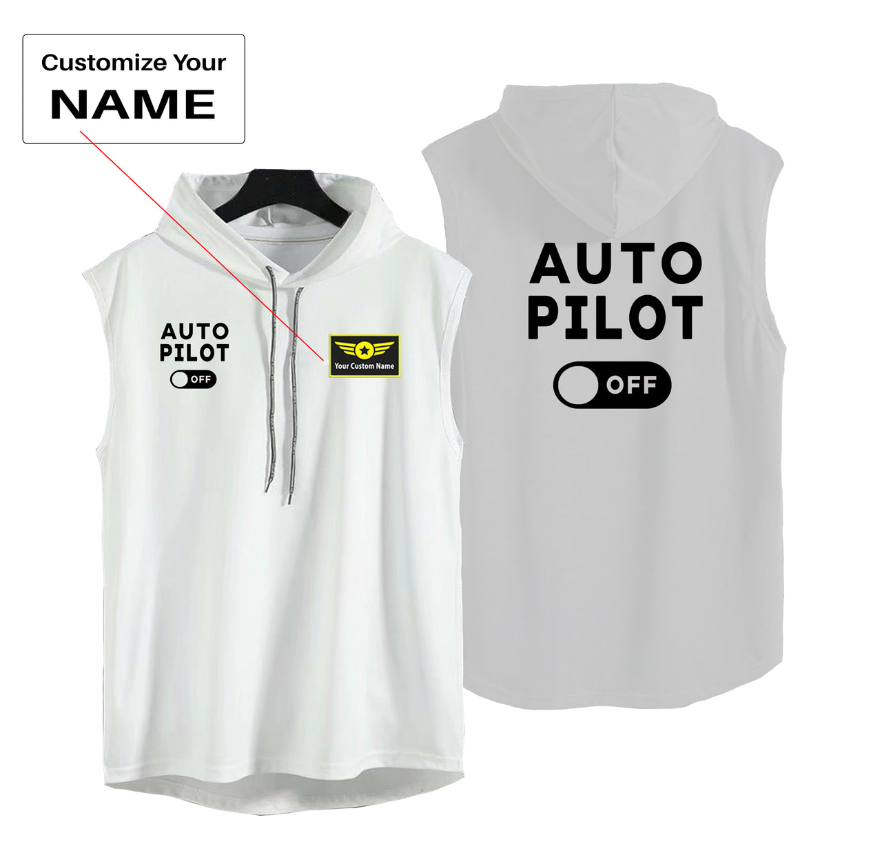 Auto Pilot Off Designed Hooded Tank Tops