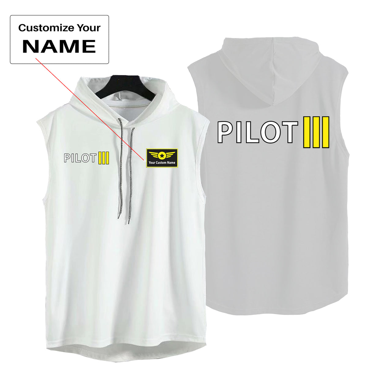 Pilot & Stripes (3 Lines) Designed Hooded Tank Tops