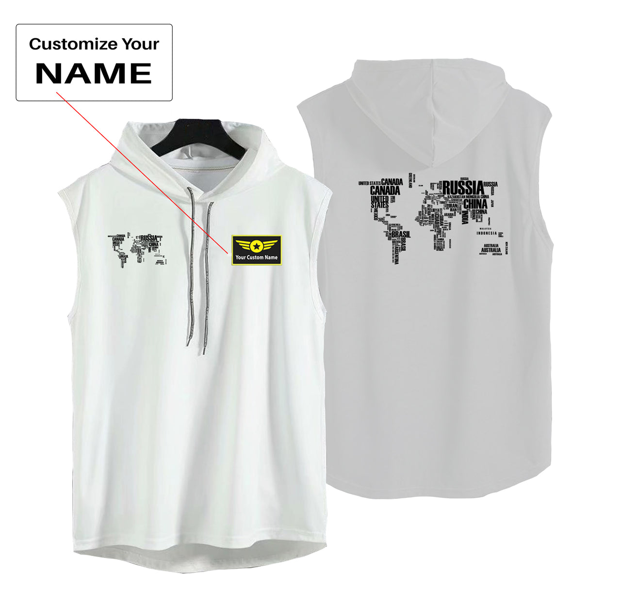 World Map (Text) Designed Hooded Tank Tops