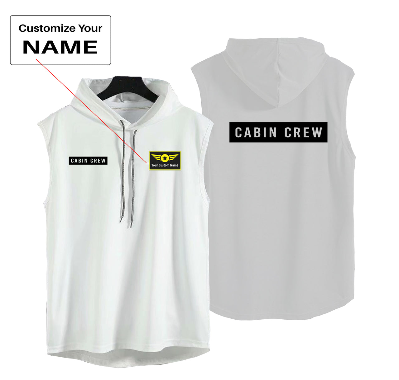 Cabin Crew Text Designed Hooded Tank Tops