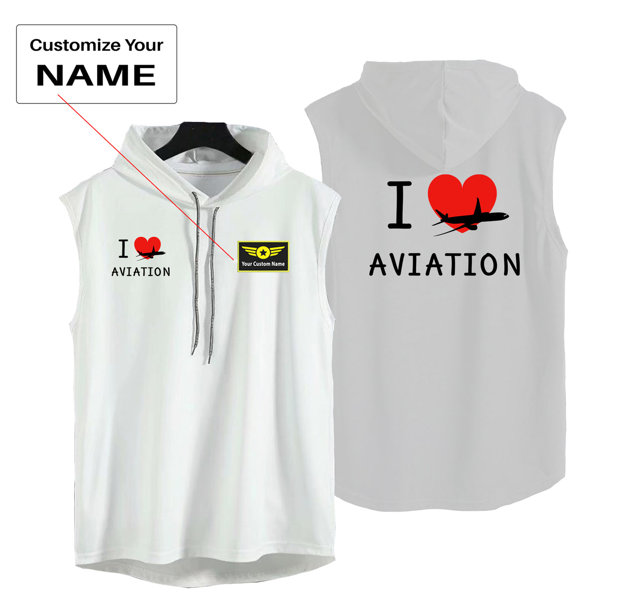 I Love Aviation Designed Hooded Tank Tops