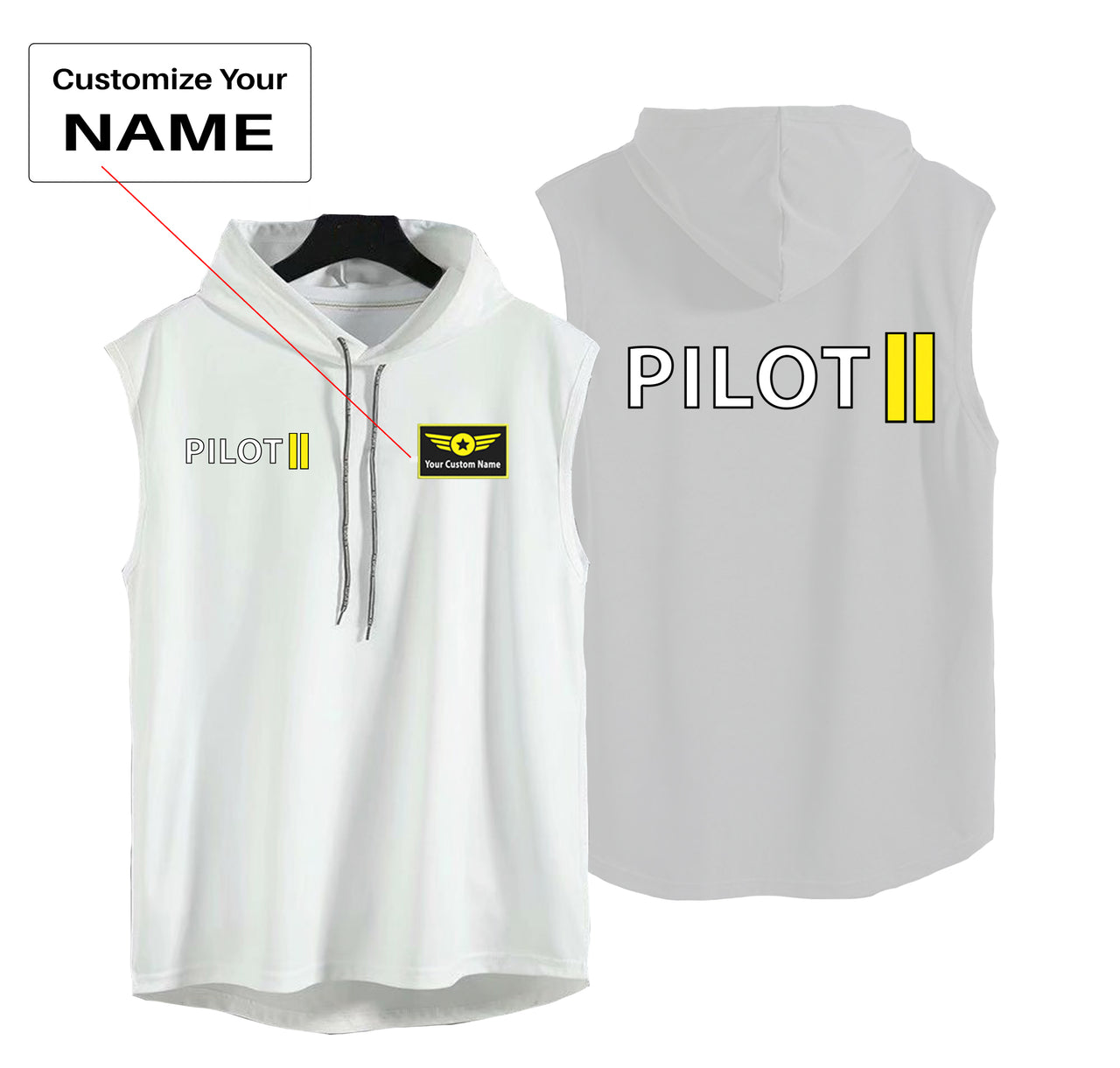 Pilot & Stripes (2 Lines) Designed Hooded Tank Tops