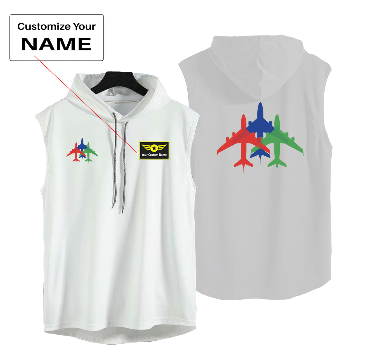 Colourful 3 Airplanes Designed Hooded Tank Tops