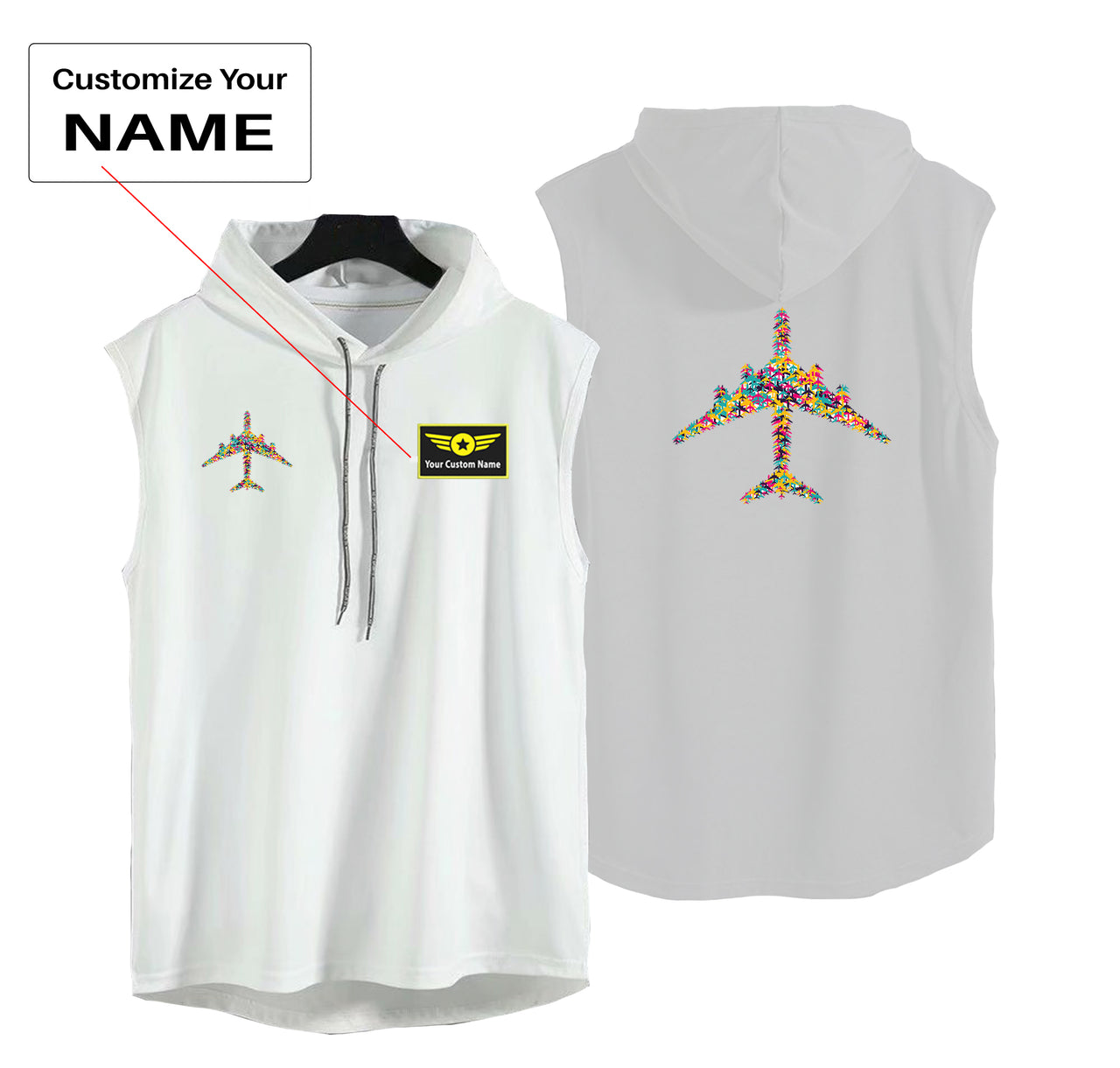 Colourful Airplane Designed Hooded Tank Tops