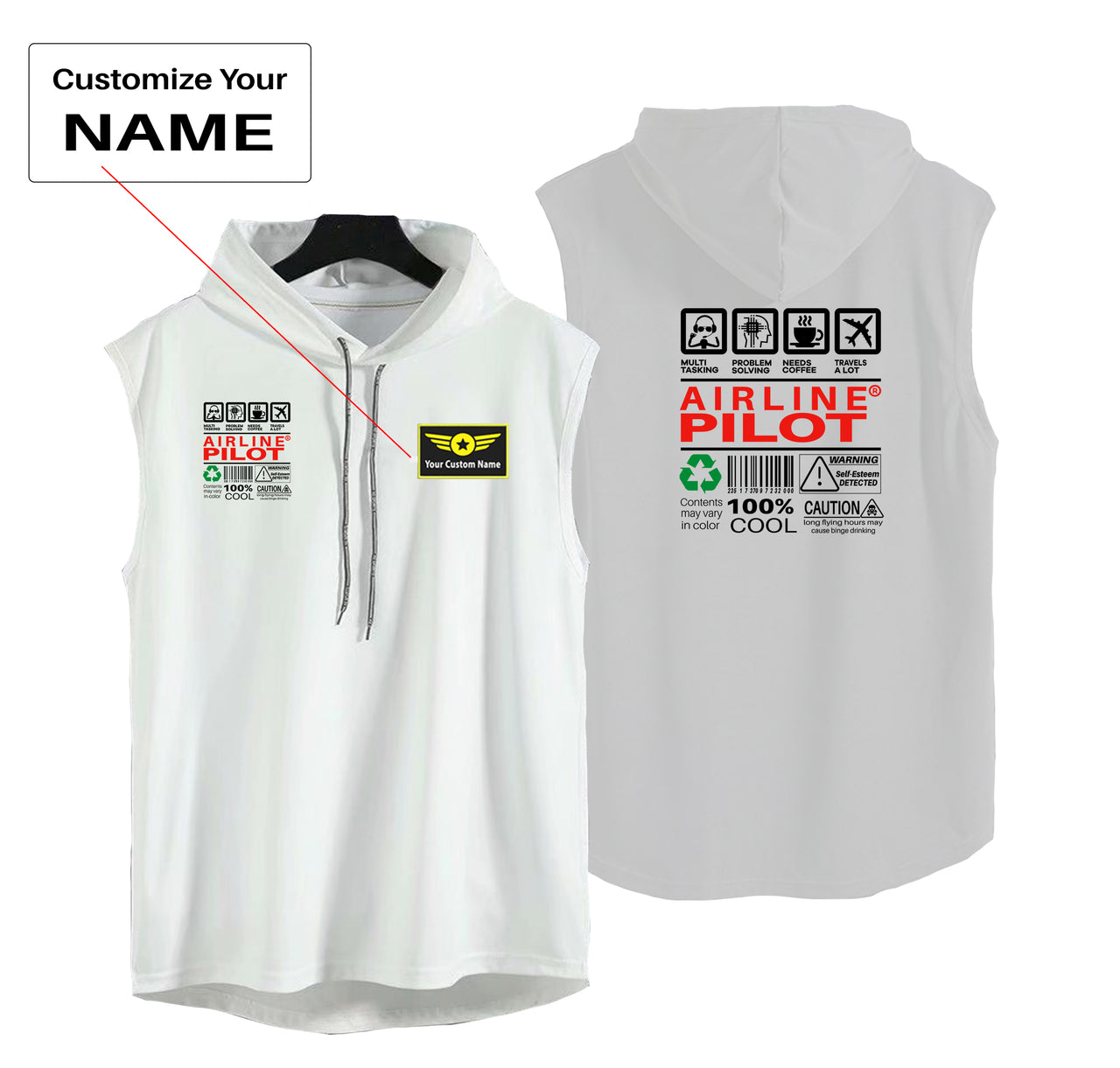 Airline Pilot Label Designed Hooded Tank Tops