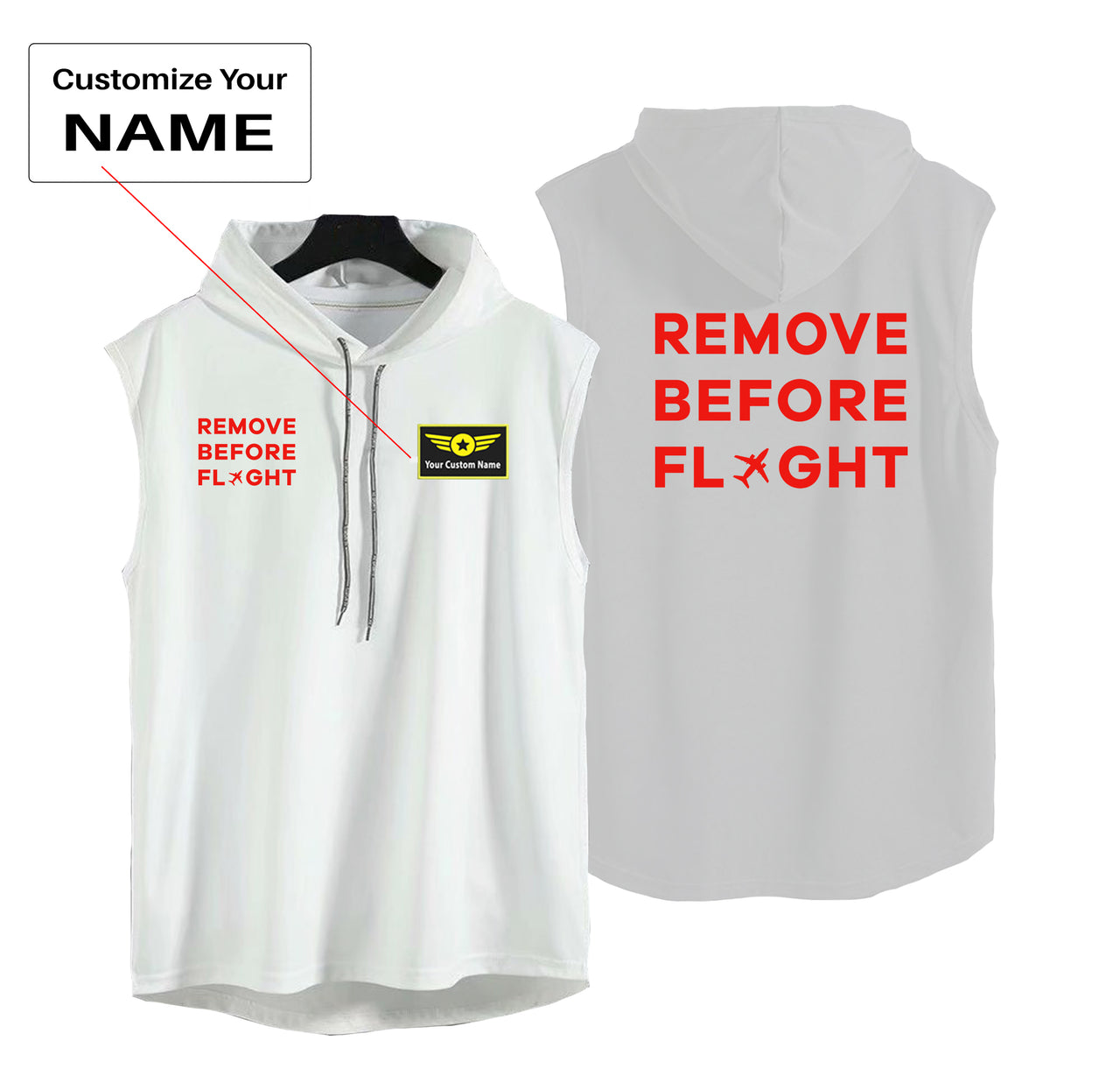 Remove Before Flight Designed Hooded Tank Tops