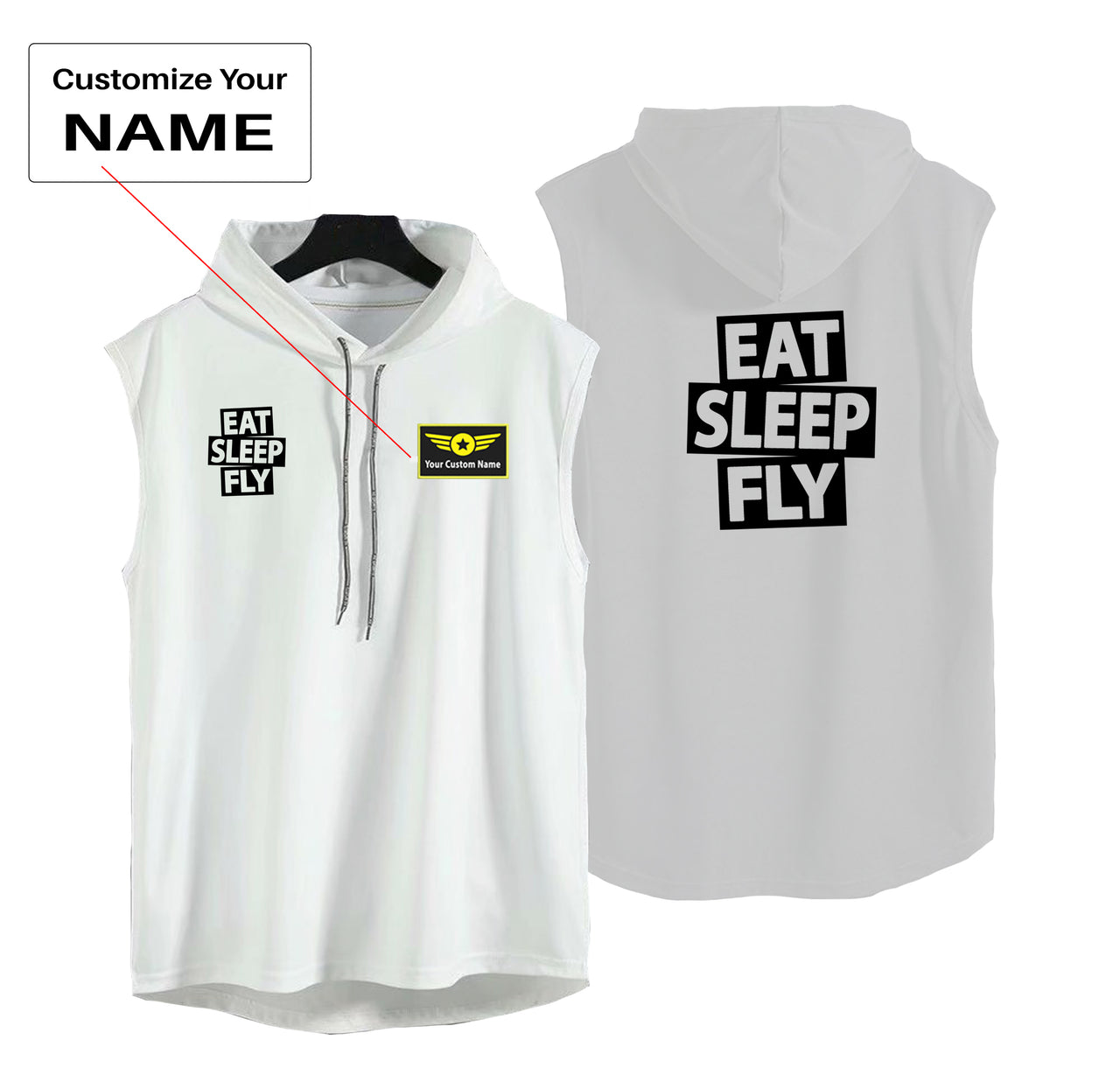 Eat Sleep Fly Designed Hooded Tank Tops