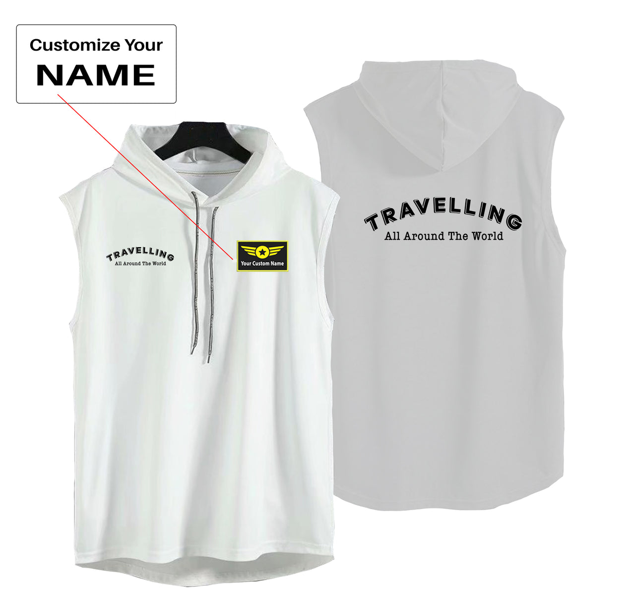 Travelling All Around The World Designed Hooded Tank Tops