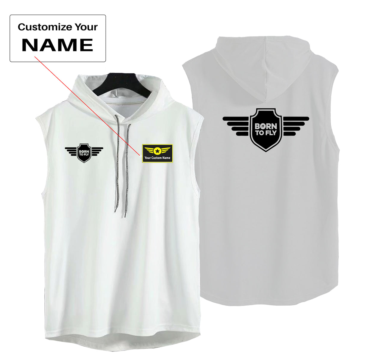 Born To Fly & Badge Designed Hooded Tank Tops