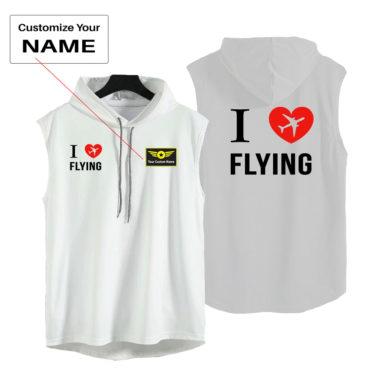 I Love Flying Designed Hooded Tank Tops