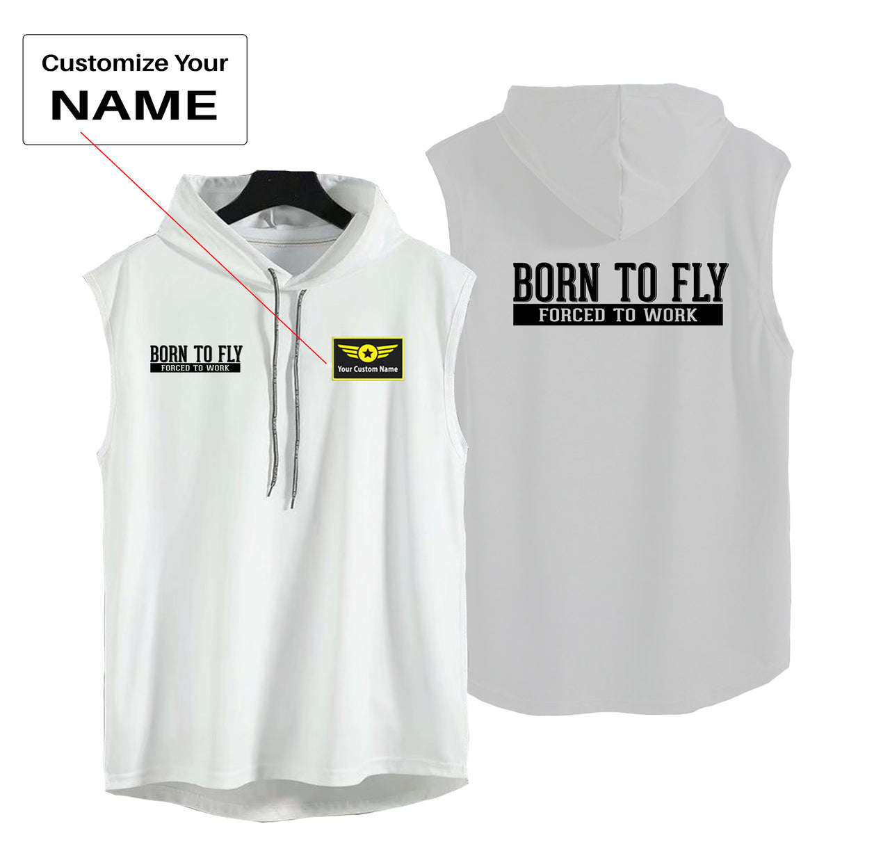 Born To Fly Forced To Work Designed Hooded Tank Tops