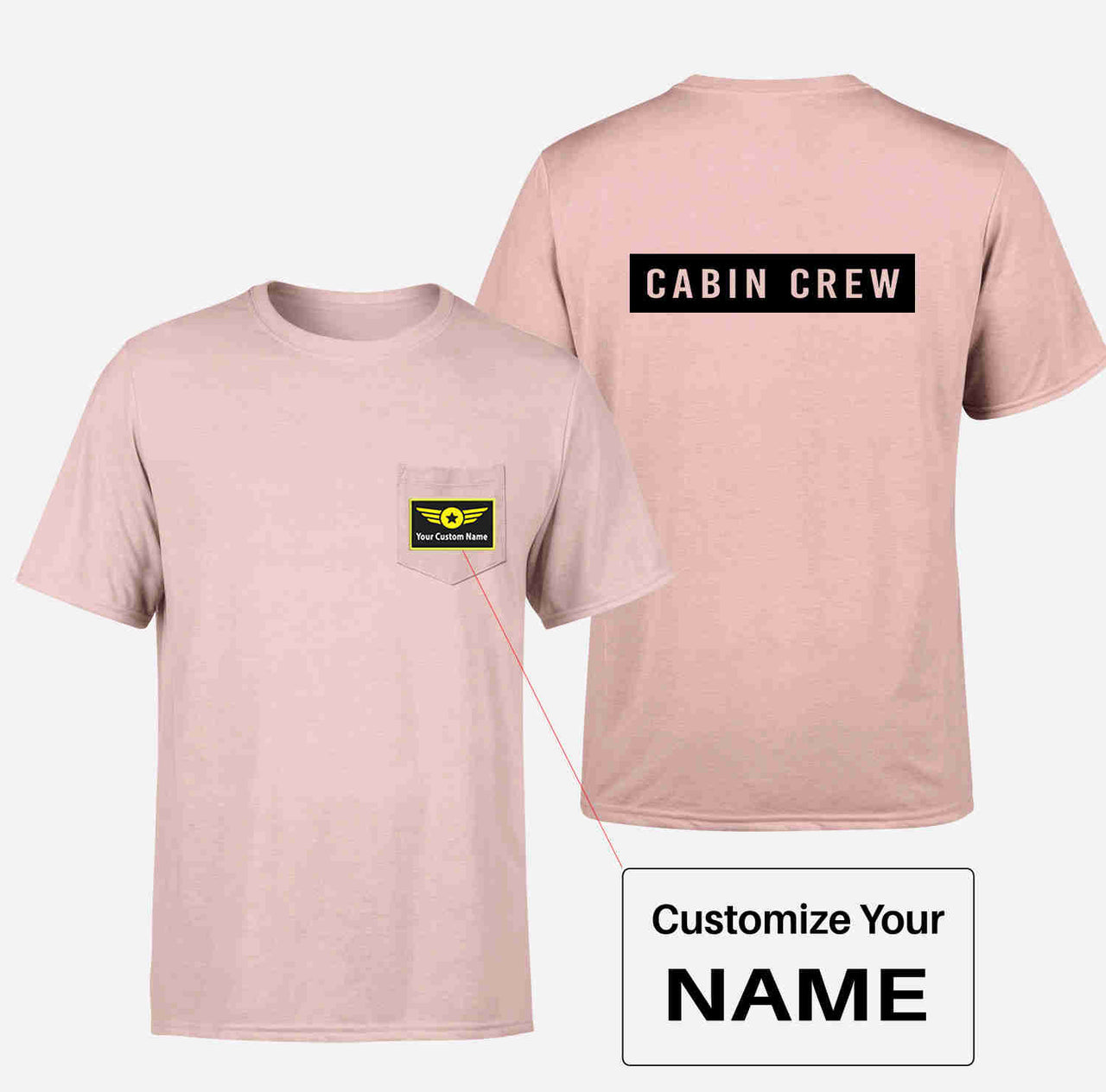 Cabin Crew Text Designed Pocket T-Shirts