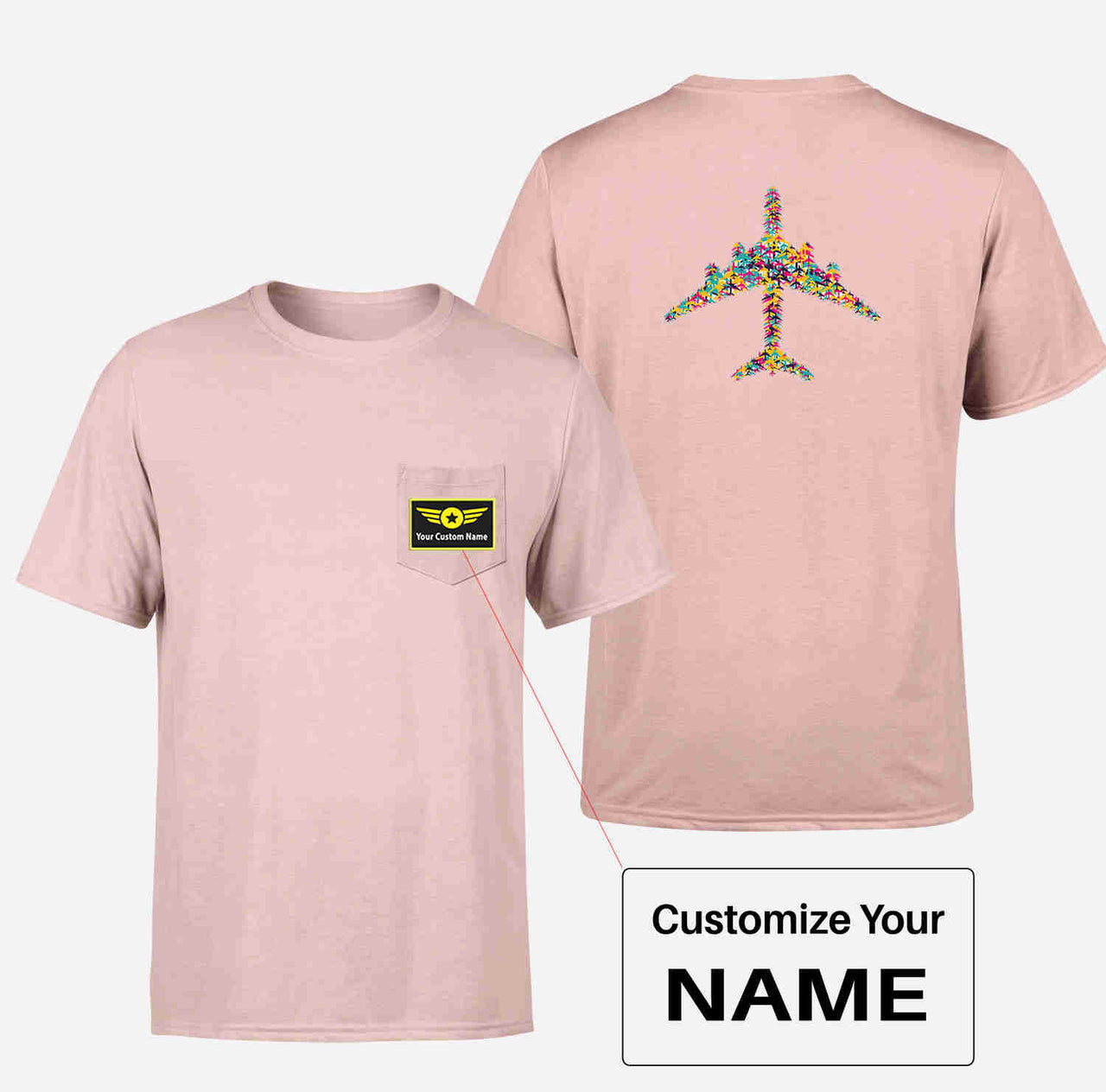 Colourful Airplane Designed Pocket T-Shirts