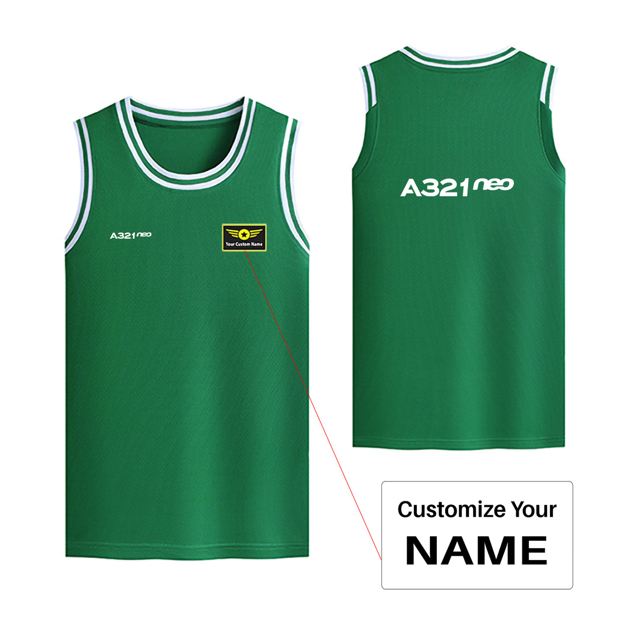 A321neo & Text Designed Basketball Style Sports Tank Tops