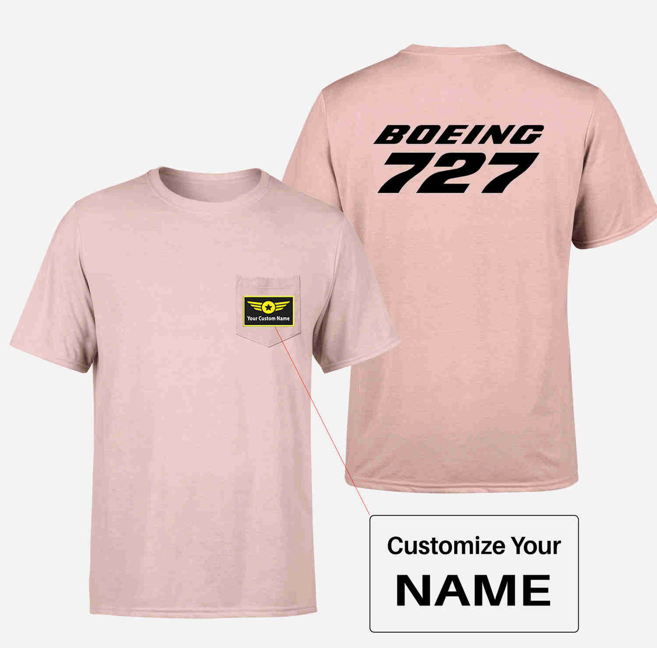 Boeing 727 & Text Designed Pocket T-Shirts