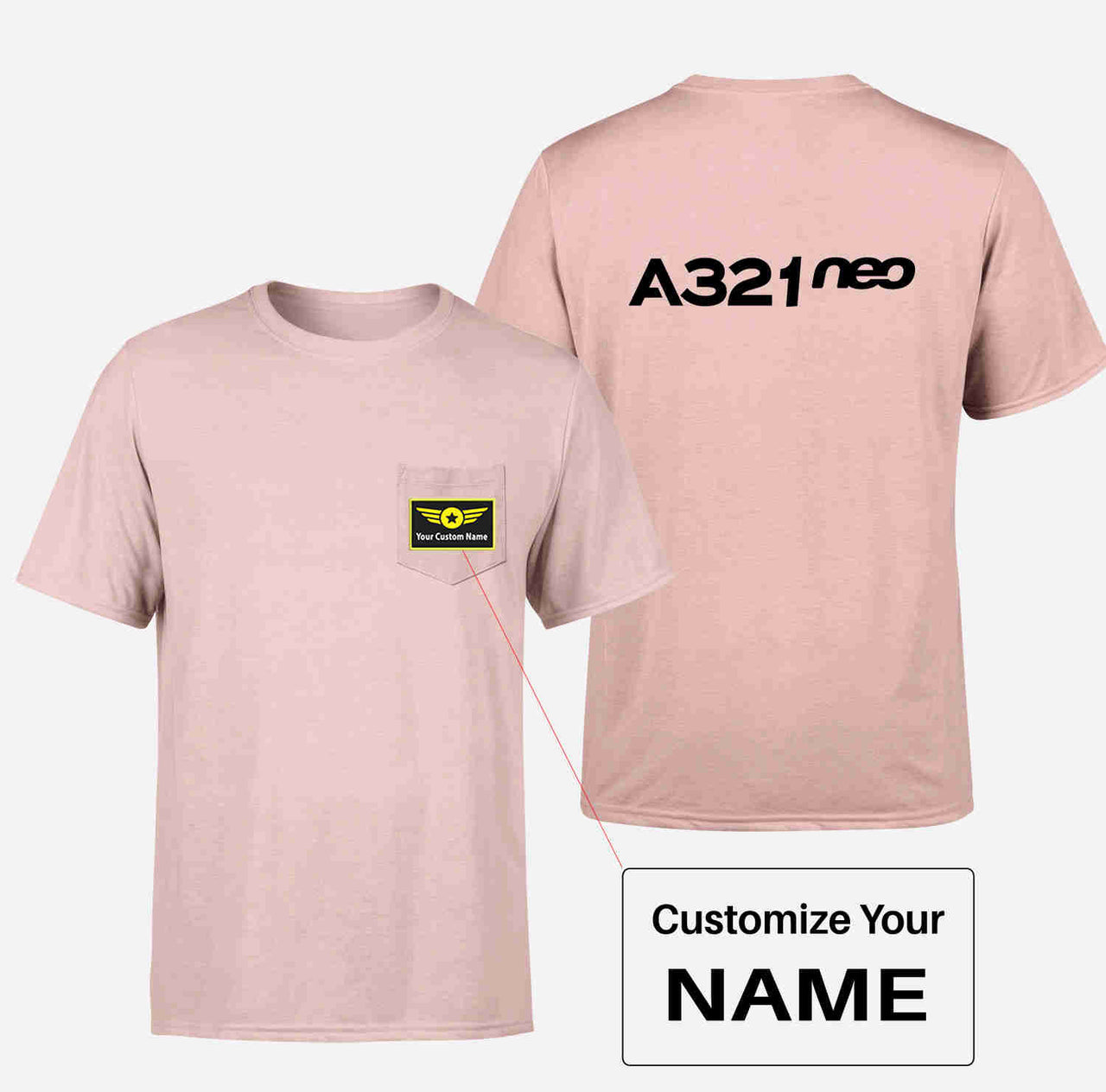 A321neo & Text Designed Pocket T-Shirts