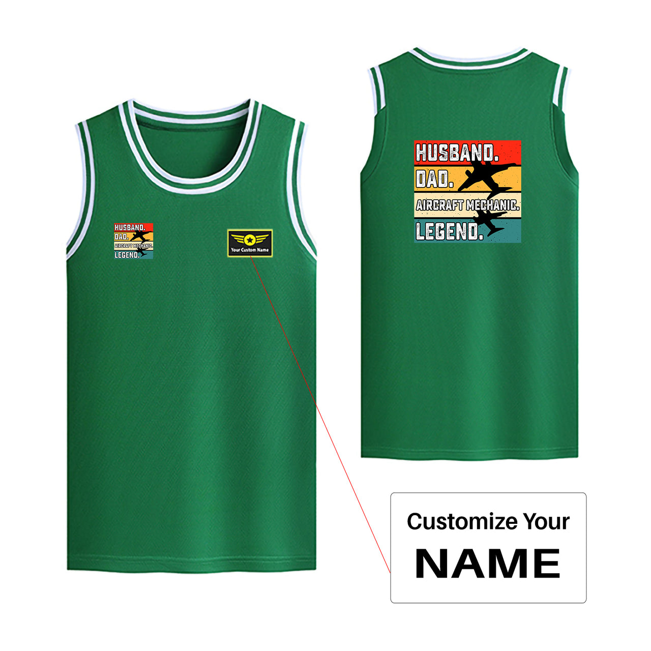 Husband & Dad & Aircraft Mechanic & Legend Designed Basketball Style Sports Tank Tops