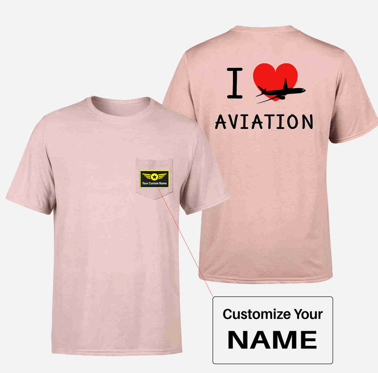 I Love Aviation Designed Pocket T-Shirts