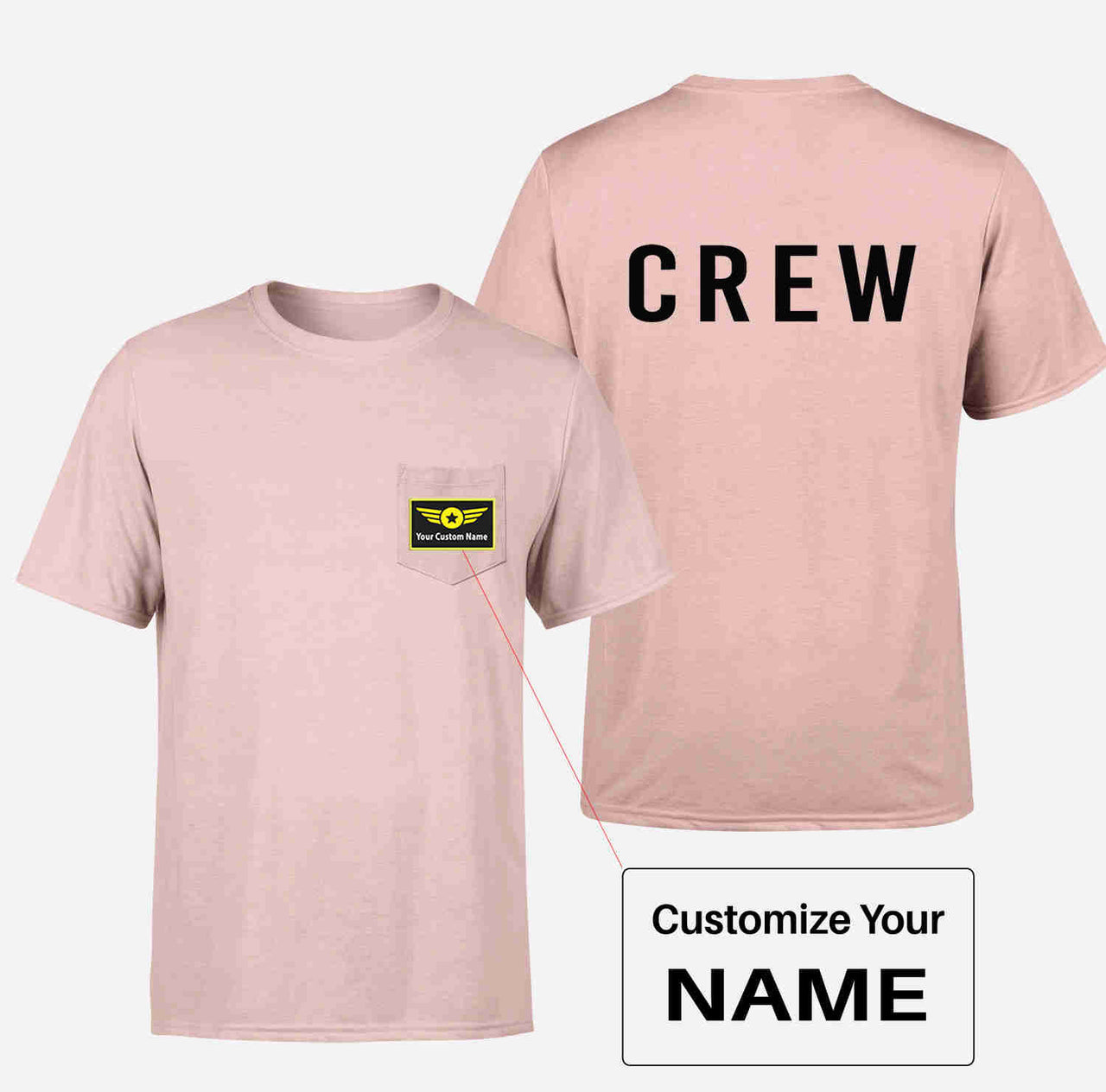 CREW & Text Designed Pocket T-Shirts