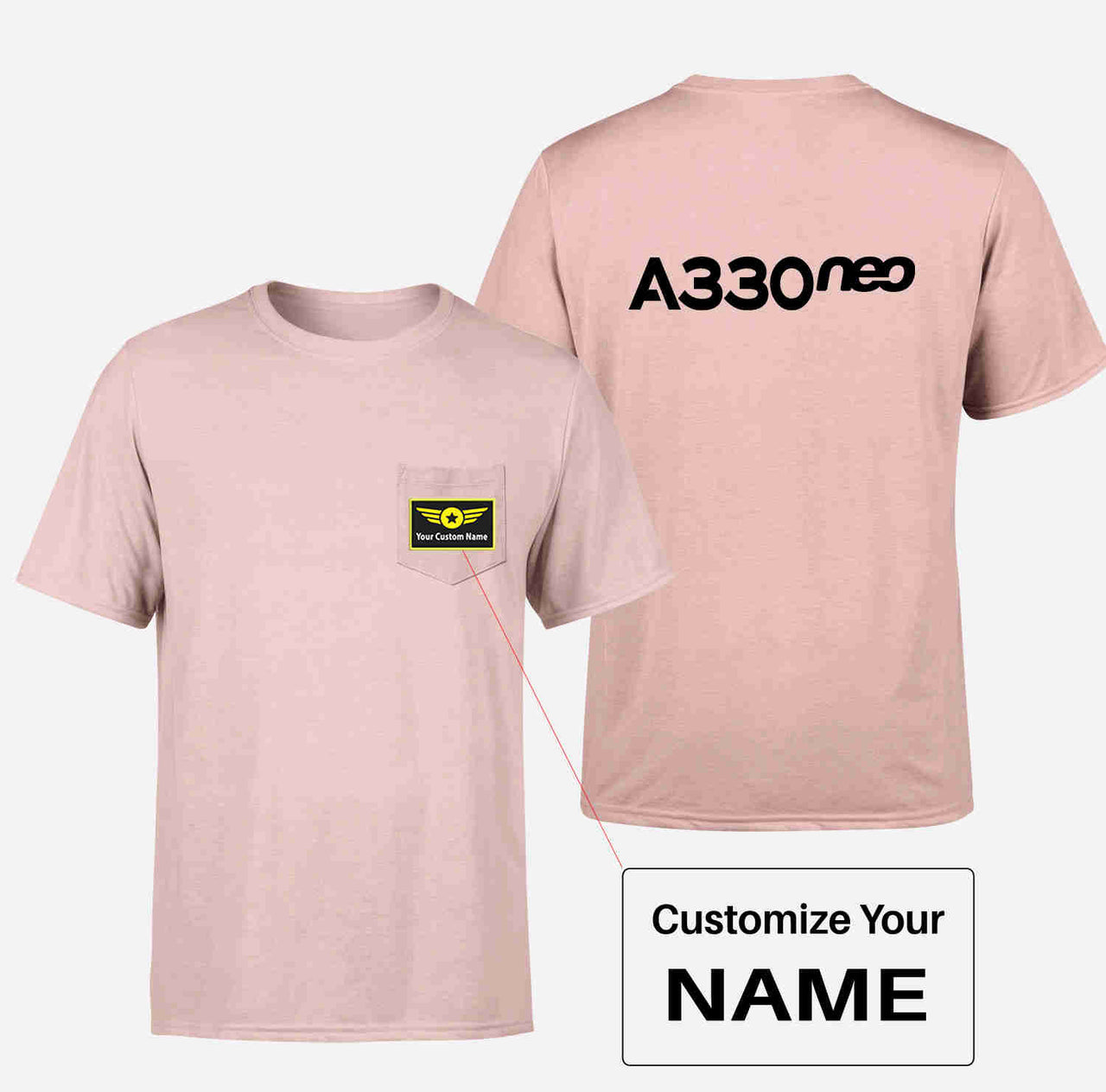 A330neo & Text Designed Pocket T-Shirts