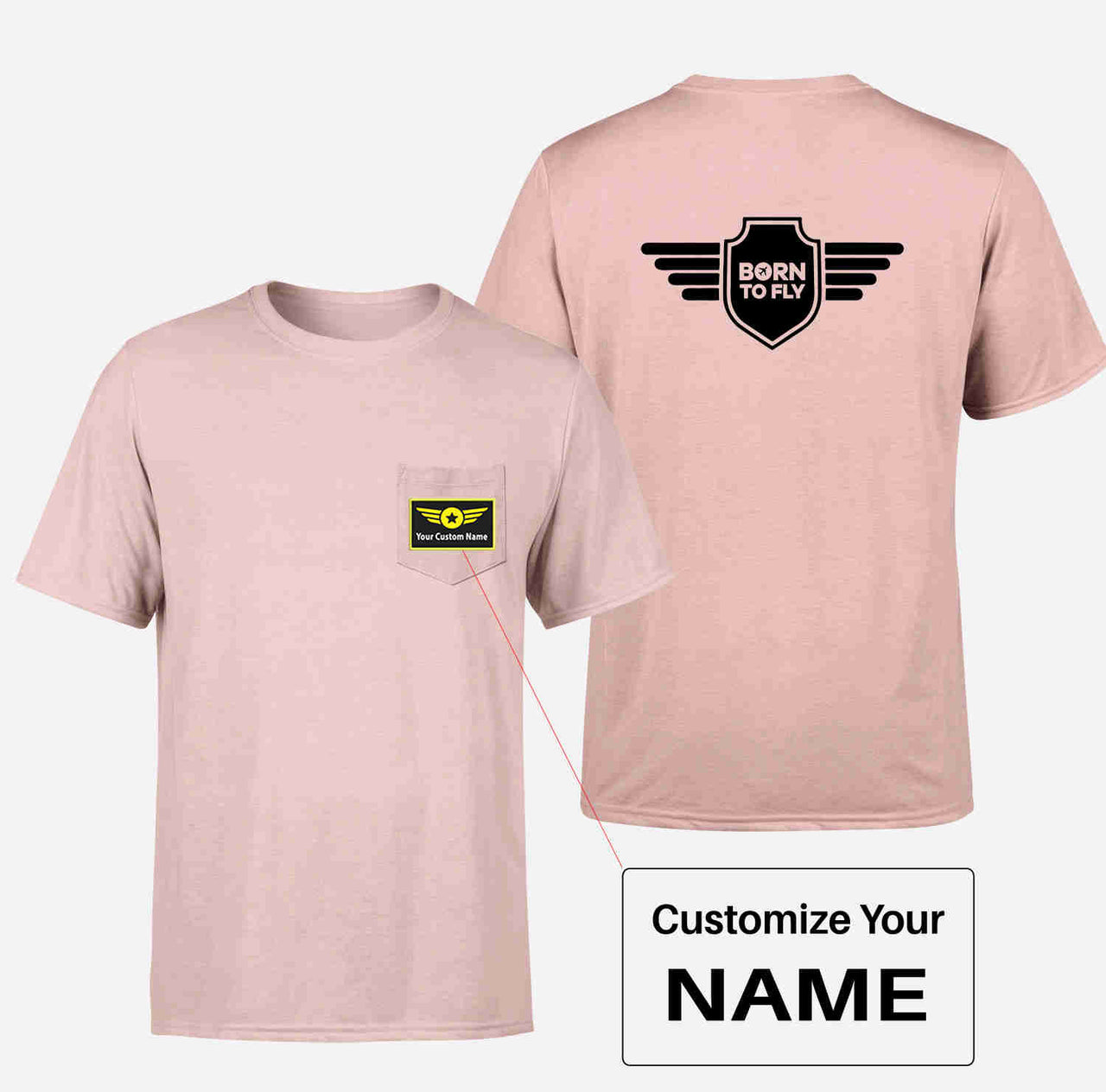 Born To Fly & Badge Designed Pocket T-Shirts