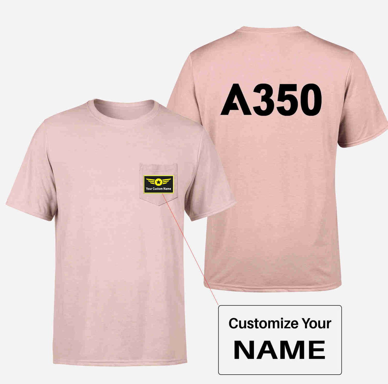 A350 Flat Text Designed Pocket T-Shirts