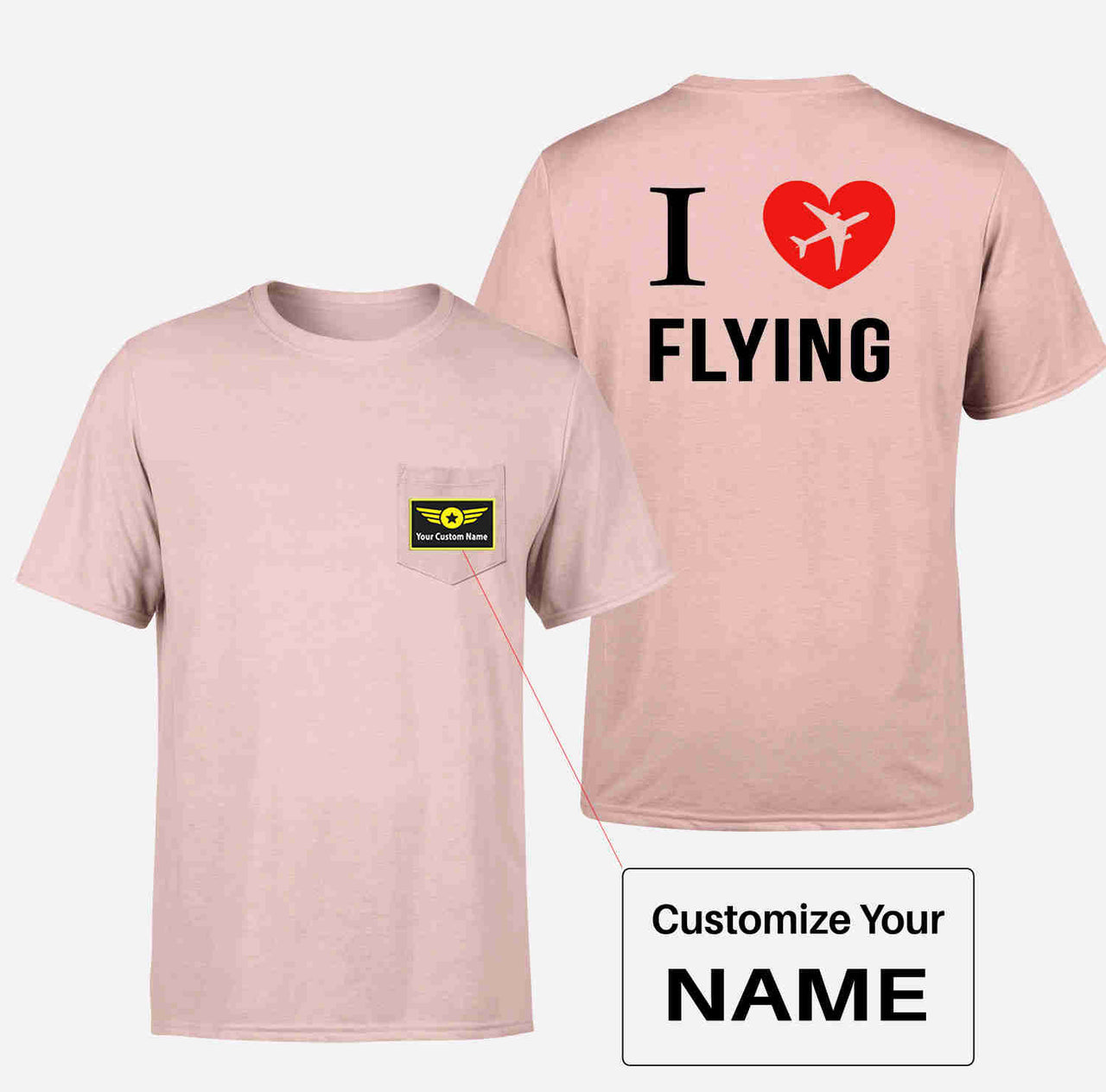 I Love Flying Designed Pocket T-Shirts