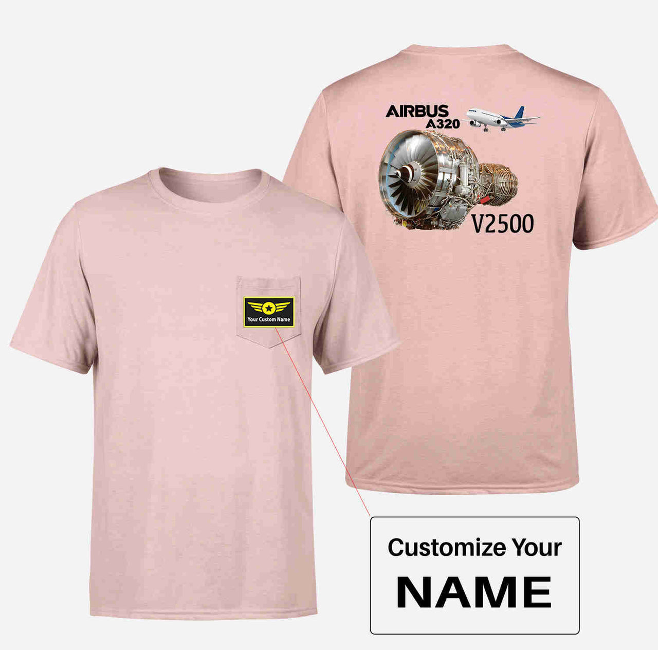 Airbus A320 & V2500 Engine Designed Pocket T-Shirts