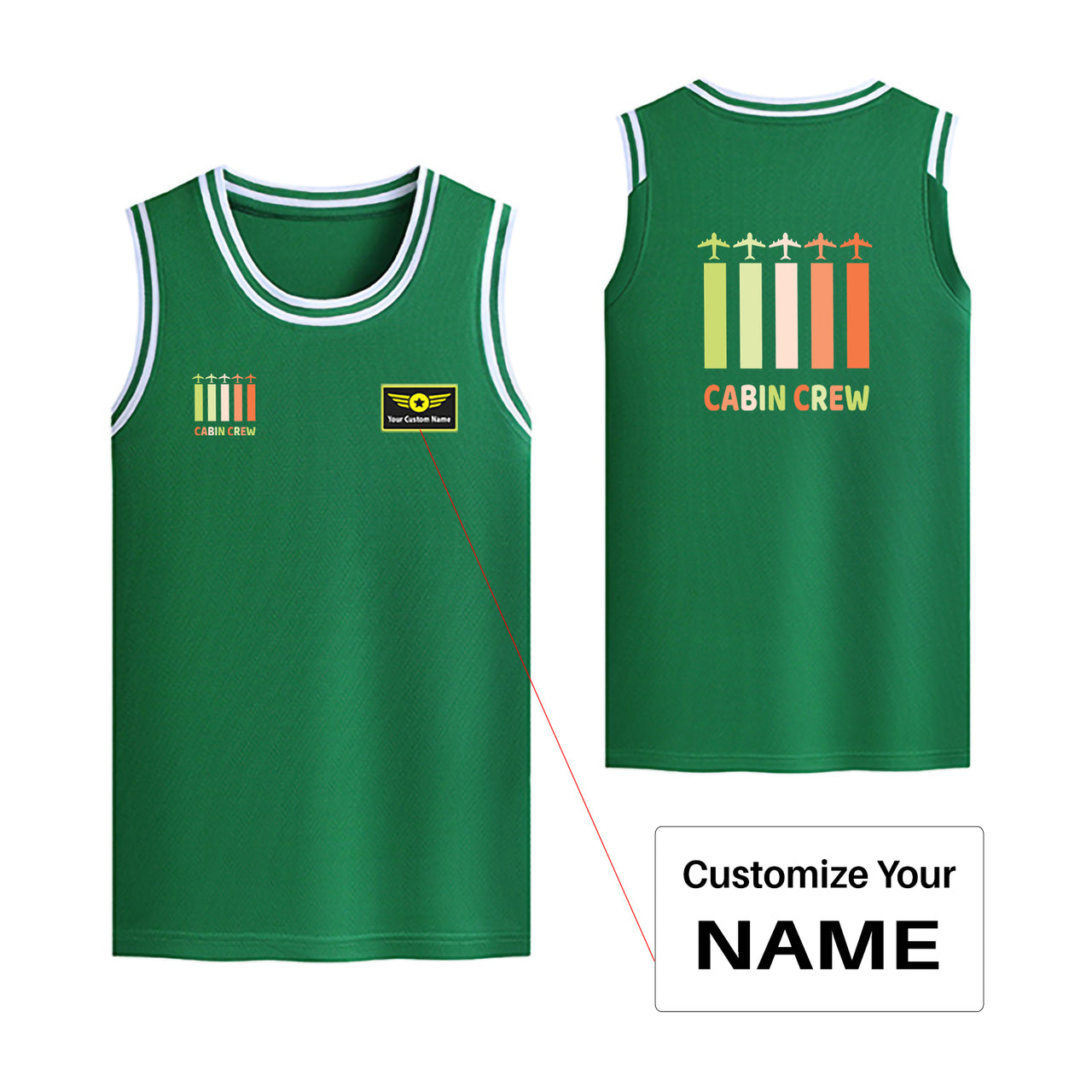 Colourful Cabin Crew Designed Basketball Style Sports Tank Tops