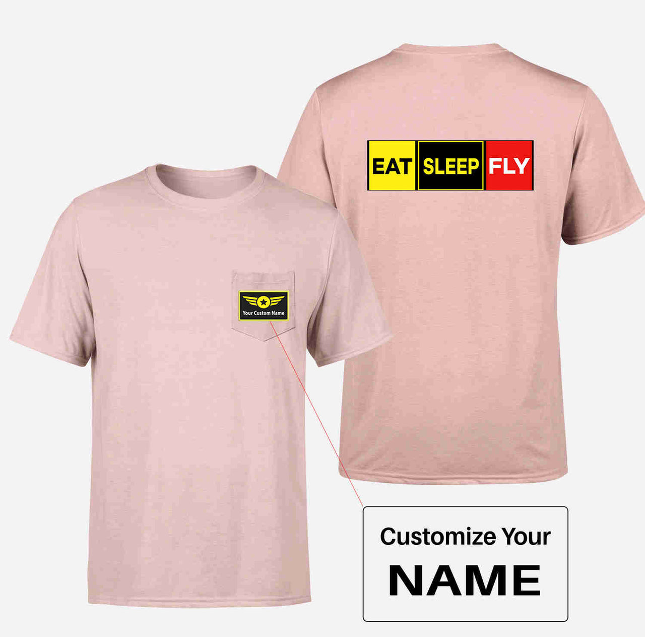 Eat Sleep Fly (Colourful) Designed Pocket T-Shirts