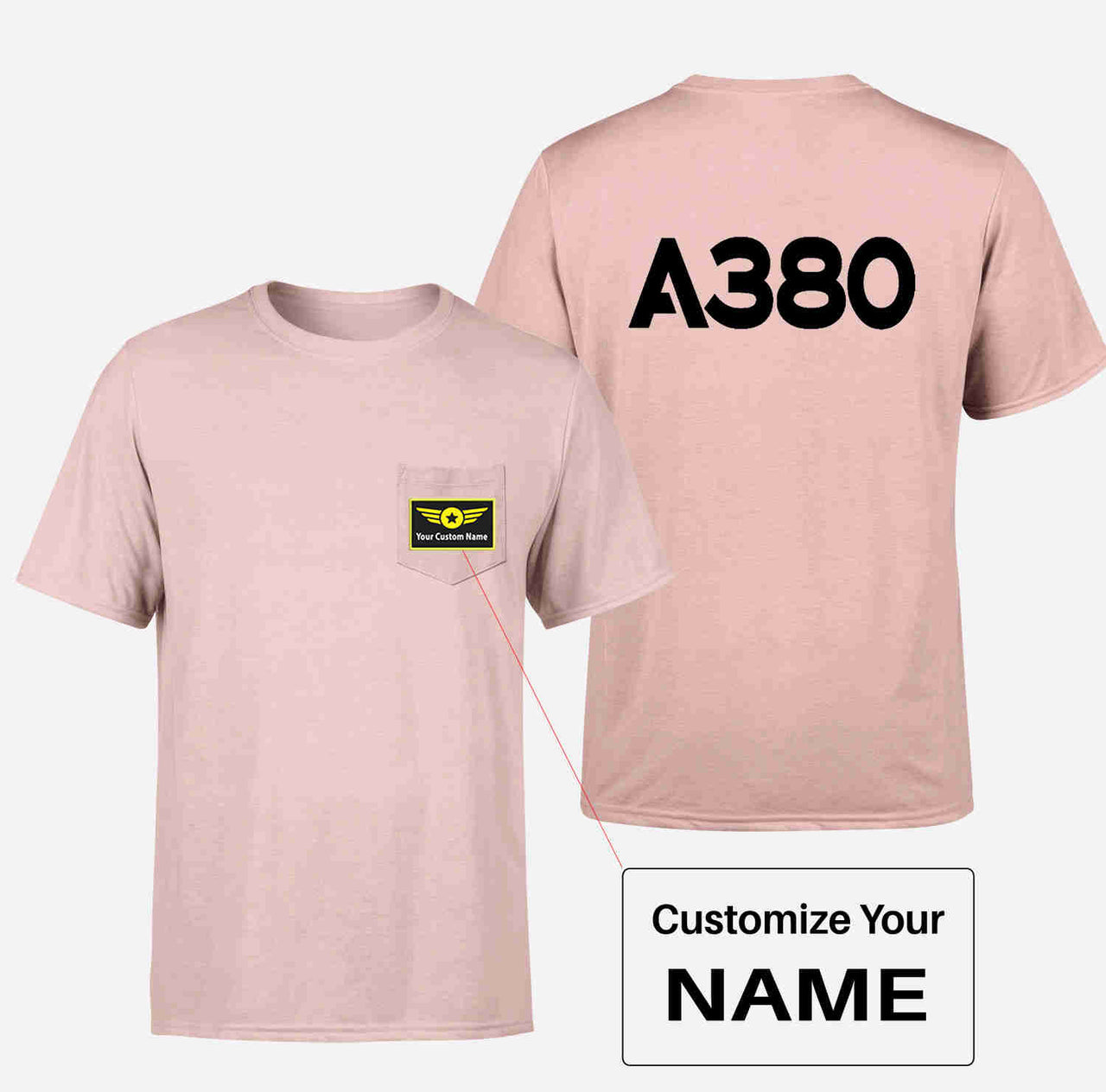 A380 Flat Text Designed Pocket T-Shirts