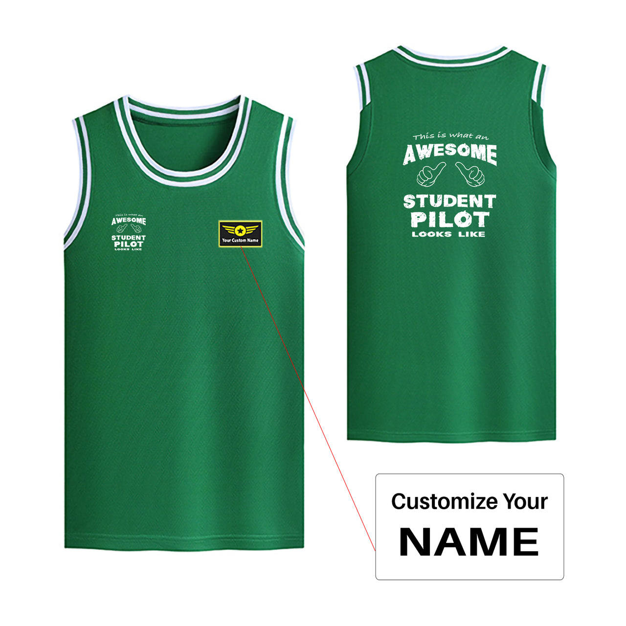 Student Pilot Designed Basketball Style Sports Tank Tops